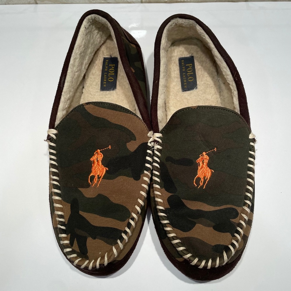 Polo Ralph Lauren Cali II Camo Slippers Mens 11 Moccasin Faux Fur SMF2809CRL